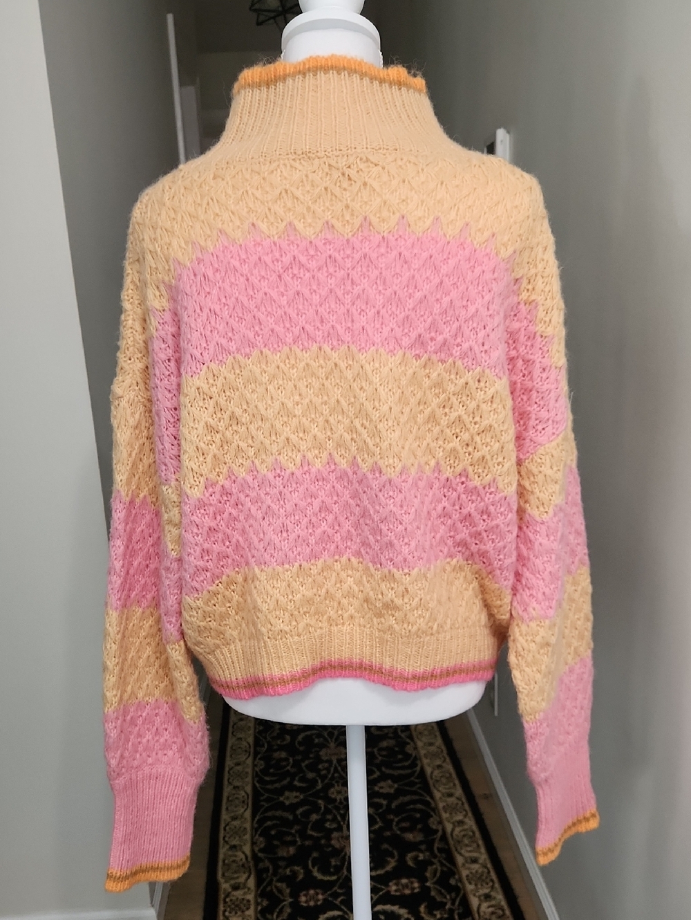 Lalavon Cozy Aesthetic Sweetheart Stitch Striped Cropped Sweater Pink Yellow M - Picture 6 of 16